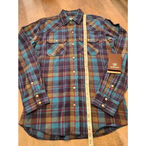 NWT Ariat Retro Fit Pearl snap men Small plaid longsleeve chest pocket embroider - Picture 5 of 11